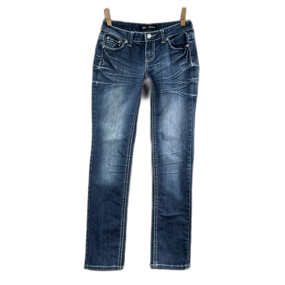 Love Nation Jeans Womens 4 Denim Stretch Embroidered Rhinestone Western Riding